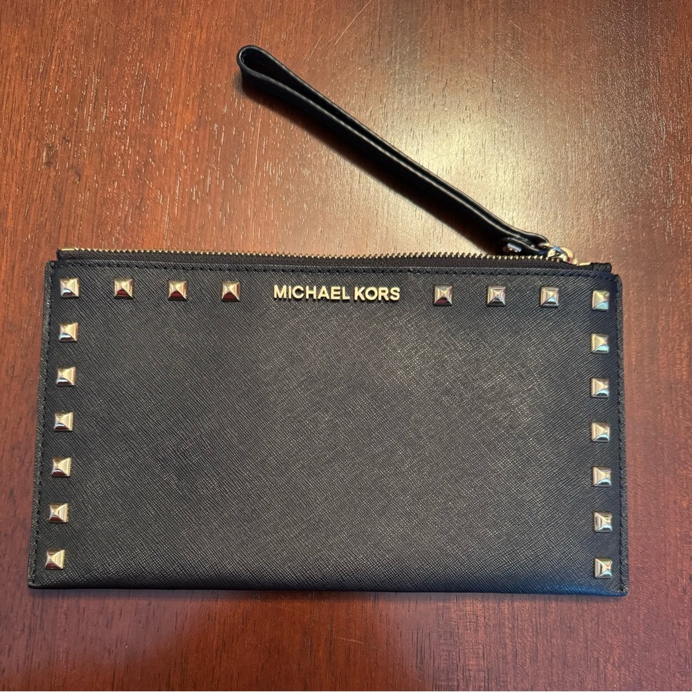 Michael Kors Black Wristlet with Gold Zipper